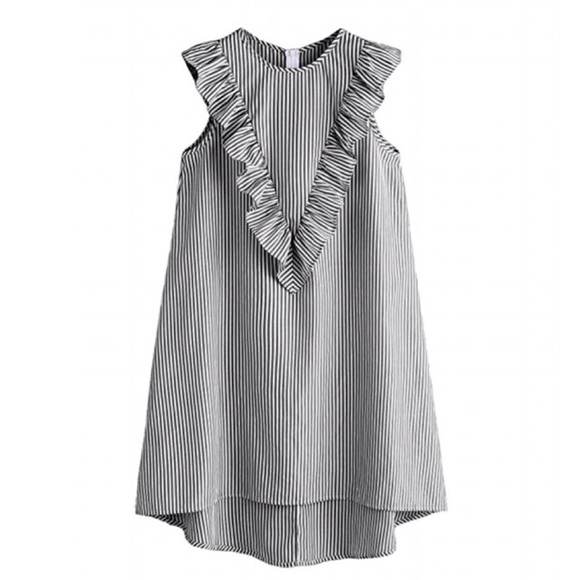 Dresses & Skirts - Grey Vertical Striped Ruffle Front Tunic Dress